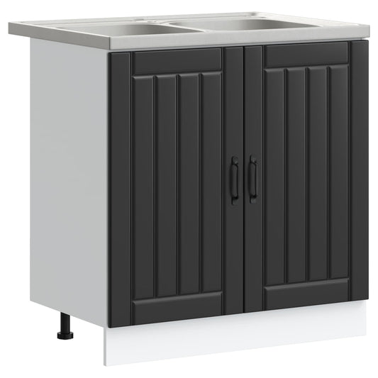 vidaXL Βάση νιπτήρα με αποθήκευση Lucca 2 pcs Μαύρο Επεξεργασμένο ξύλο