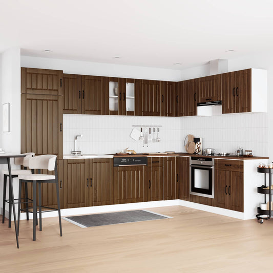 vidaXL Βάση νιπτήρα με πόρτα Lucca 2 pcs Καφέ δρυς Επεξεργασμένο ξύλο