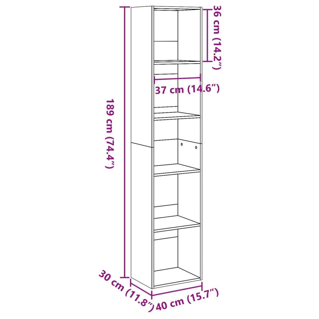 vidaXL Βιβλιοθήκη Αρτισιανή Δρυς 40x30x189 εκ. από Επεξεργασμένο Ξύλο