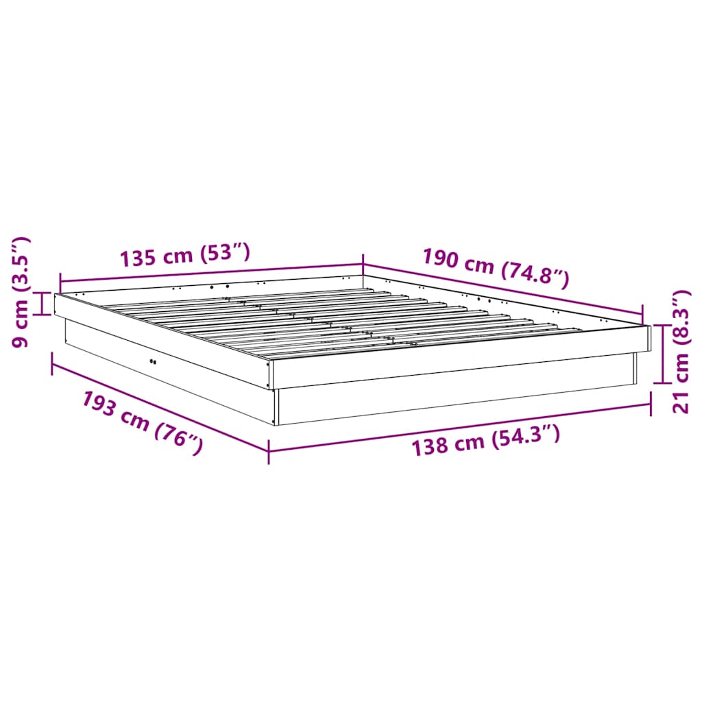 vidaXL Πλαίσιο κρεβατιού χωρίς στρώμα 135x190 cm μασίφ ξύλο δρυς