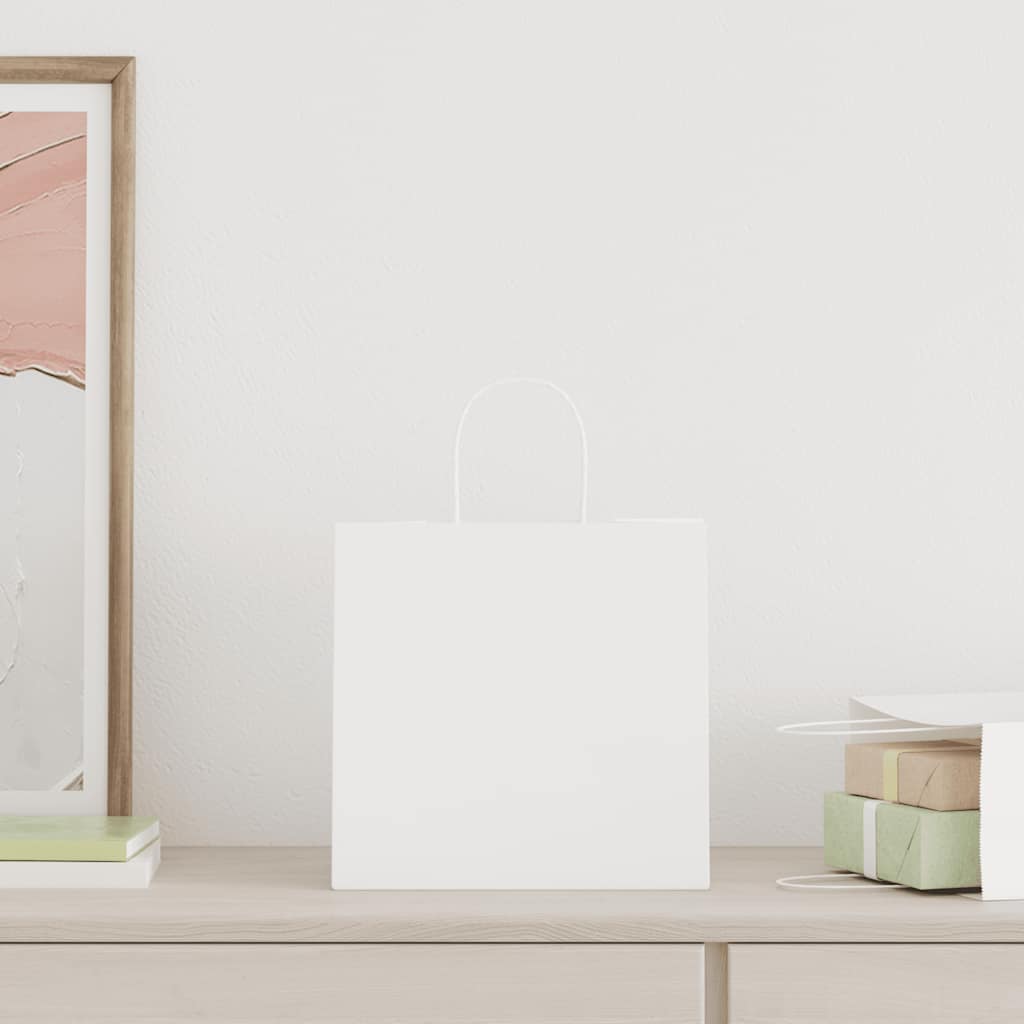 vidaXL Χάρτινες σακούλες 50 τεμάχια με χερούλια Λευκό 26x17x25 εκ.