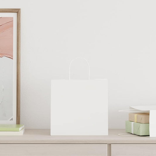 vidaXL Χάρτινες σακούλες 250 τεμάχια με χερούλια Λευκό 26x17x25 εκ.