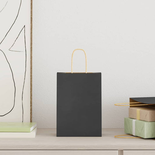 vidaXL Χάρτινες σακούλες 50 τεμάχια με χερούλια Μαύρο 15x8x21 εκ.