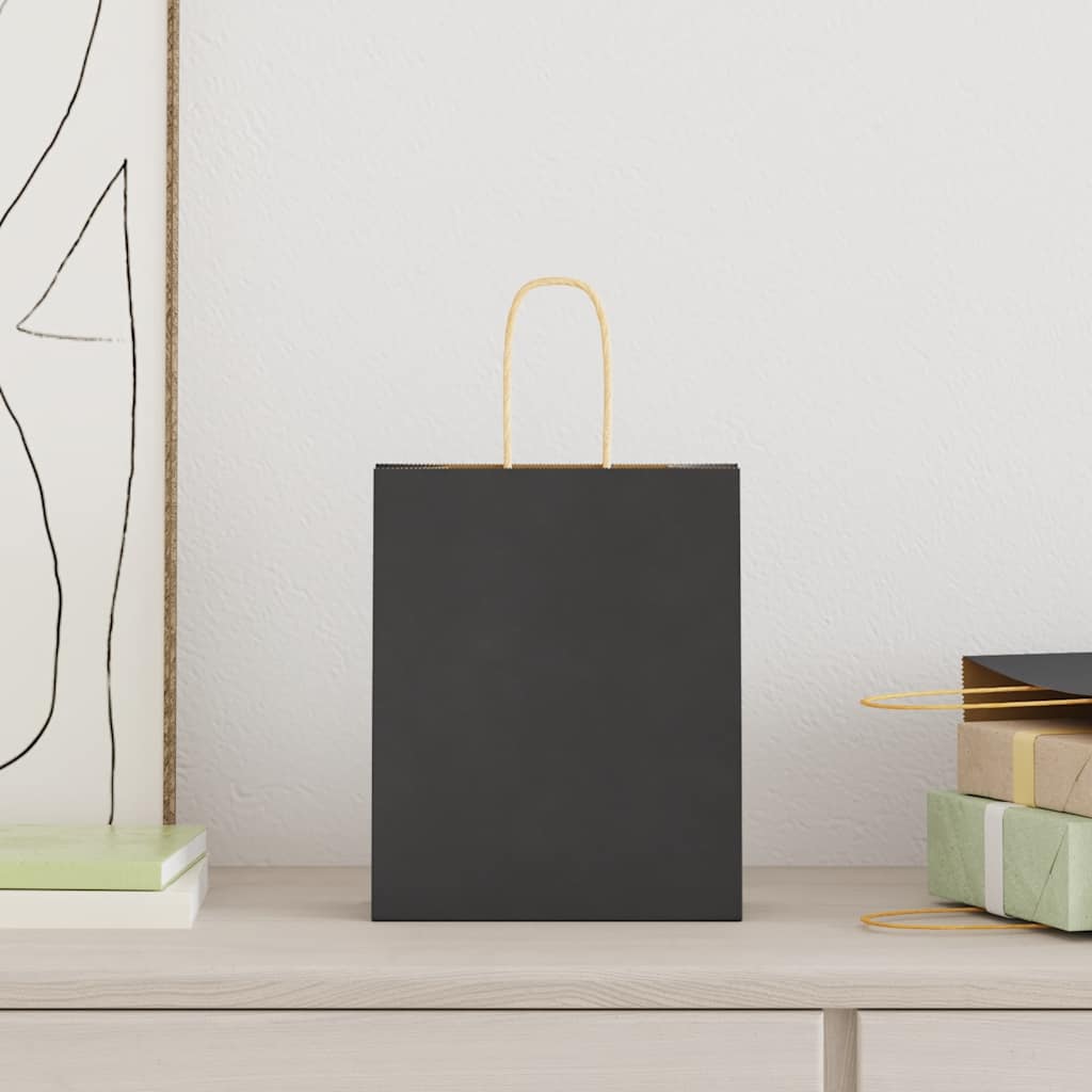 vidaXL Χάρτινες σακούλες 50 τεμάχια με χερούλια Μαύρο 18x8x22 εκ.