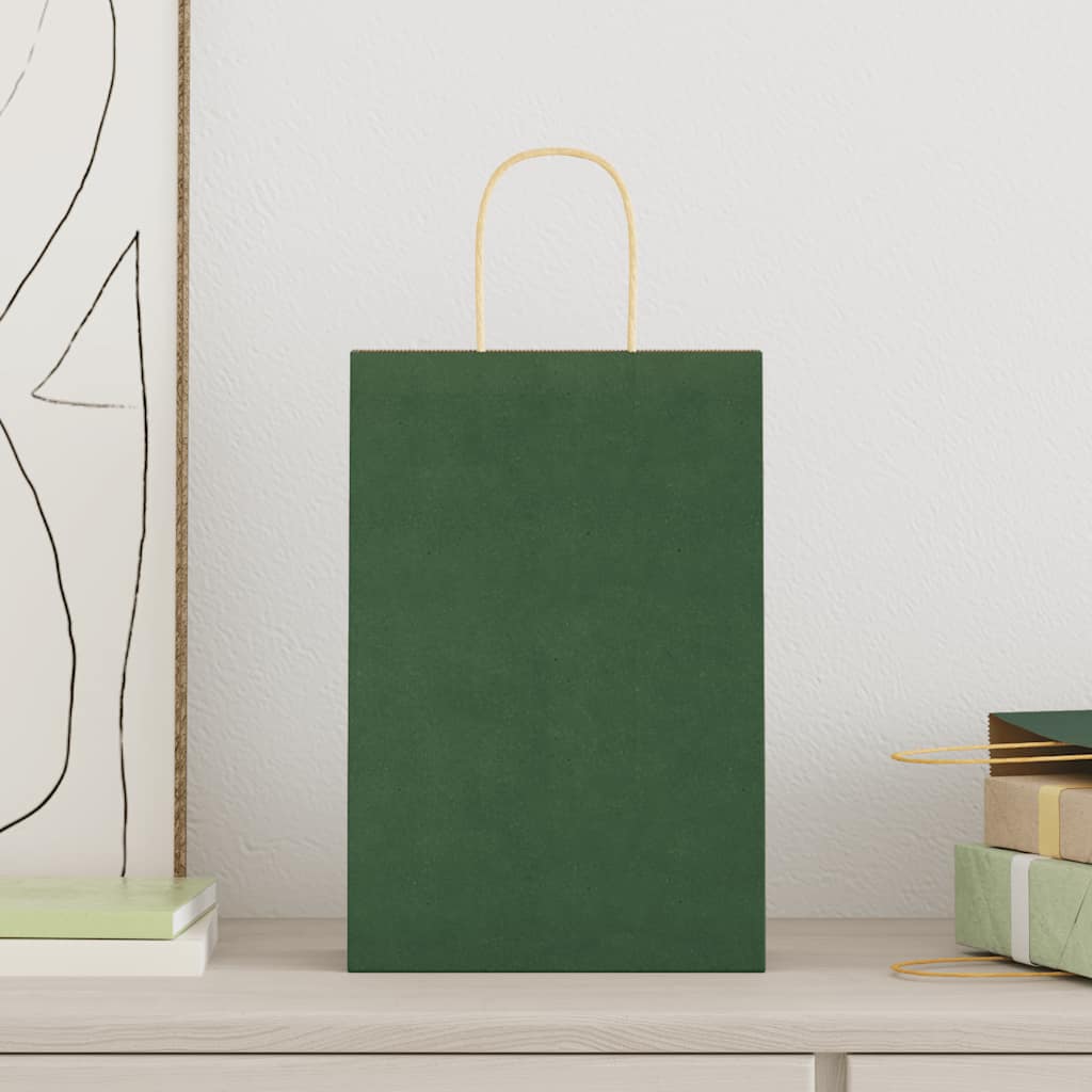 vidaXL Χάρτινες σακούλες 250 τεμάχια με χερούλια Πράσινο 21x11x31 εκ.