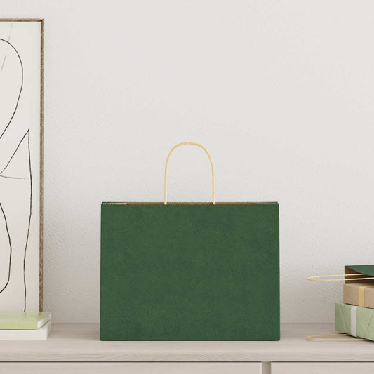 vidaXL Χάρτινες σακούλες 250 τεμάχια με χερούλια Πράσινο 32x17x25 εκ.