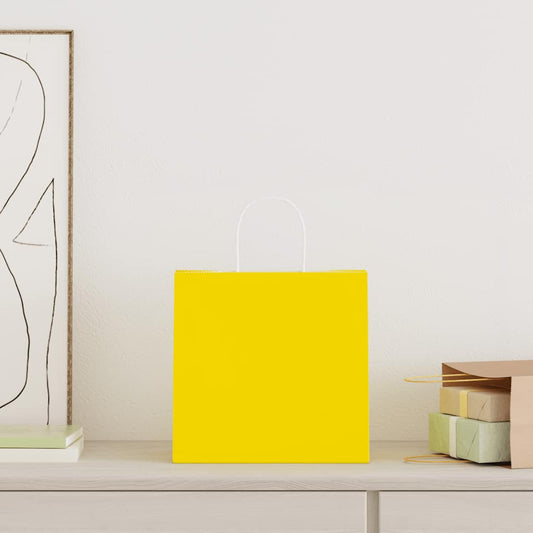 vidaXL Χάρτινες σακούλες 50 τεμάχια με χερούλια Κίτρινο 26x17x25 εκ.