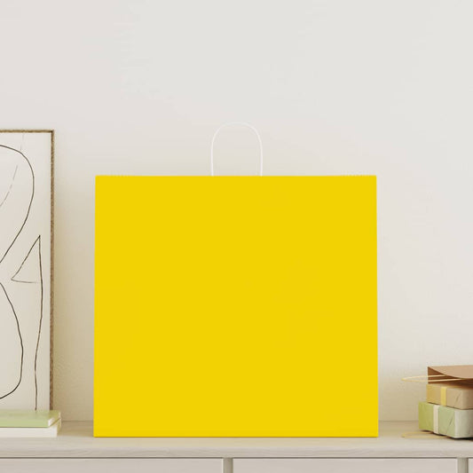 vidaXL Χάρτινες σακούλες 50 τεμάχια με χερούλια Κίτρινο 54x15x49 εκ.