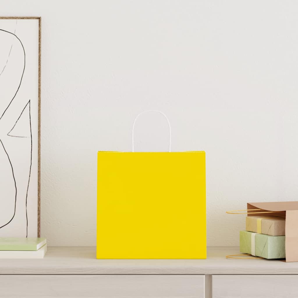 vidaXL Χάρτινες σακούλες 250 τεμάχια με χερούλια Κίτρινο 26x17x25 εκ.