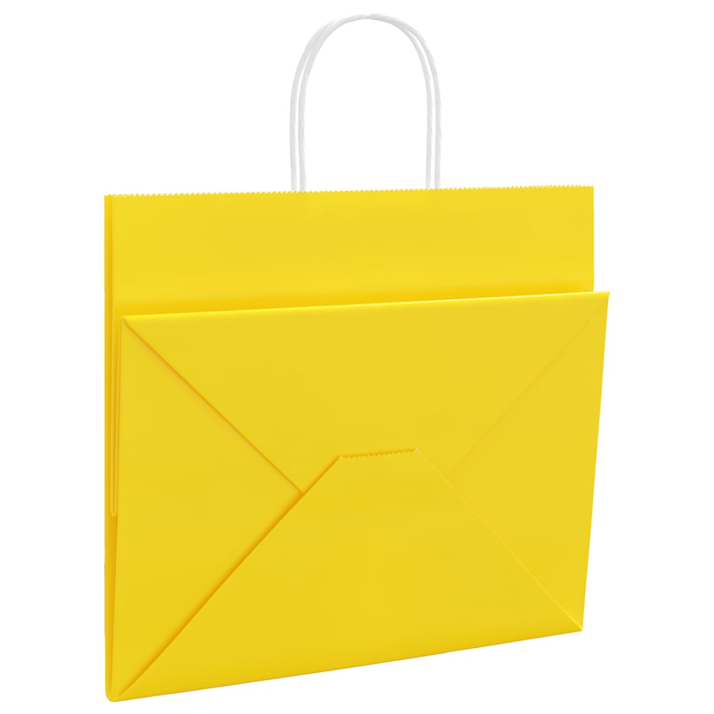 vidaXL Χάρτινες σακούλες 250 τεμάχια με χερούλια Κίτρινο 32x22x28 εκ.