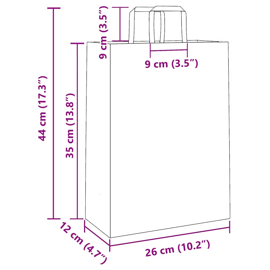vidaXL Χάρτινες σακούλες 50 τεμάχια με χερούλια καφέ 26x12x35 cm