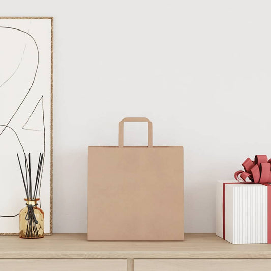 vidaXL Χάρτινες σακούλες 250 τεμάχια με χερούλια καφέ 26x17x25 cm