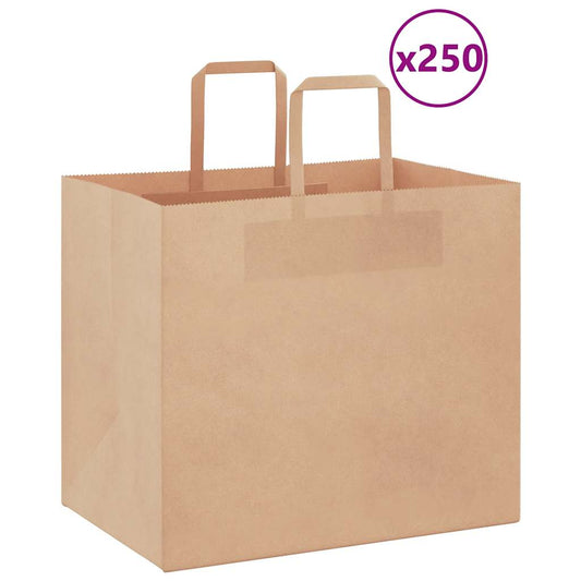 vidaXL Χάρτινες σακούλες 250 τεμάχια με χερούλια καφέ 32x22x28 cm
