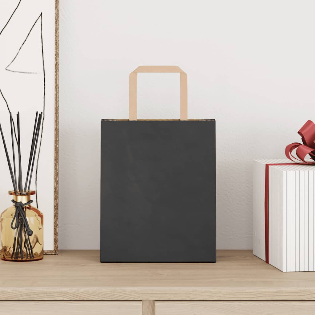 vidaXL Χάρτινες σακούλες 50 τεμάχια με χερούλια Μαύρο 18x8x22 εκ.