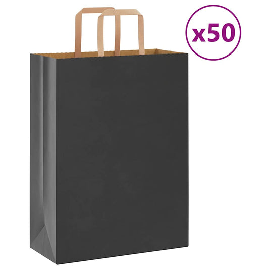 vidaXL Χάρτινες σακούλες 50 τεμάχια με χερούλια Μαύρο 26x12x35 εκ.
