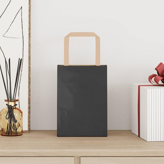 vidaXL Χάρτινες σακούλες 250 τεμάχια με χερούλια Μαύρο 15x8x21 εκ.