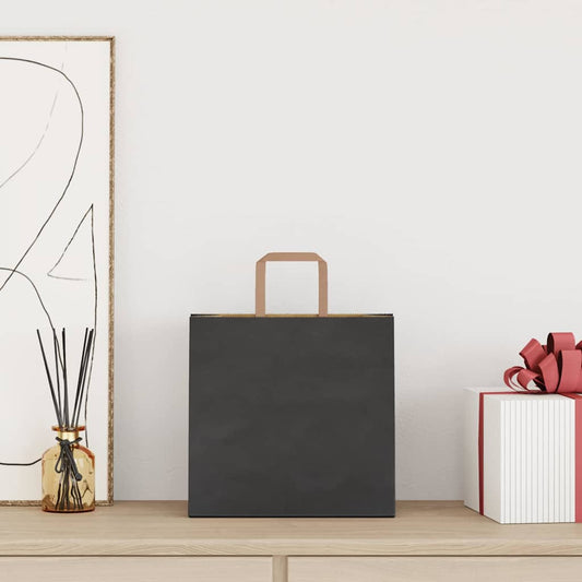 vidaXL Χάρτινες σακούλες 250 τεμάχια με χερούλια Μαύρο 26x17x25 εκ.