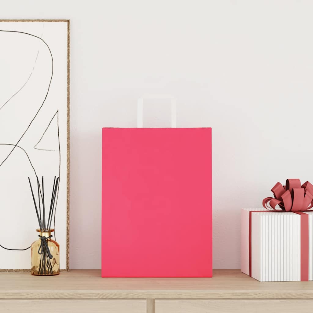 vidaXL Χάρτινες σακούλες 50 τεμάχια με χερούλια Ροζ 26x12x35 εκ.