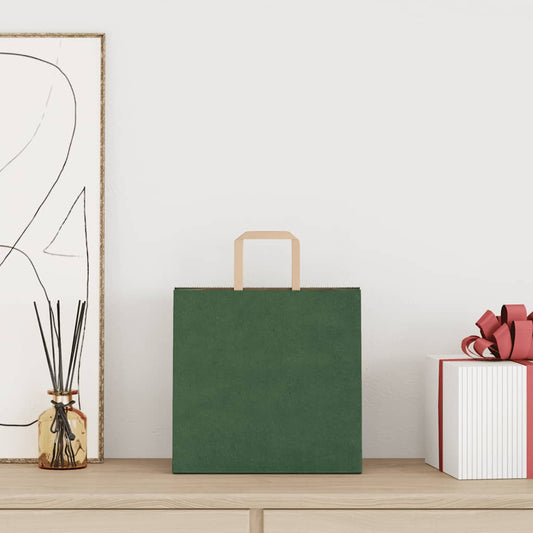 vidaXL Χάρτινες σακούλες 250 τεμάχια με χερούλια Πράσινο 26x17x25 εκ.