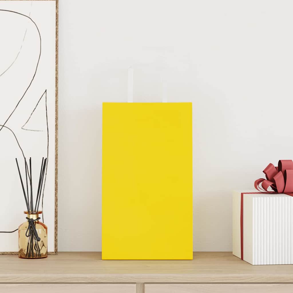 vidaXL Χάρτινες σακούλες 50 τεμάχια με χερούλια Κίτρινο 21x11x36 εκ.