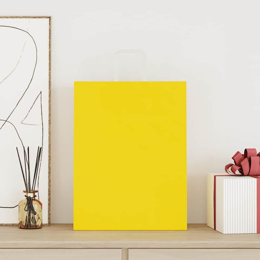 vidaXL Χάρτινες σακούλες 50 τεμάχια με χερούλια Κίτρινο 32x12x42 εκ.