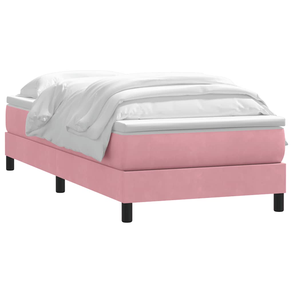vidaXL Box Spring κρεβάτι με στρώμα ροζ 90x210 εκ. Βελούδινο