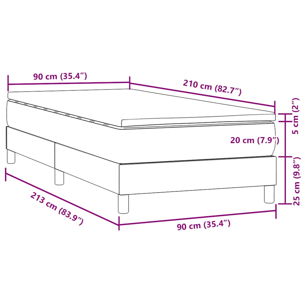 vidaXL Box Spring κρεβάτι με στρώμα ροζ 90x210 εκ. Βελούδινο