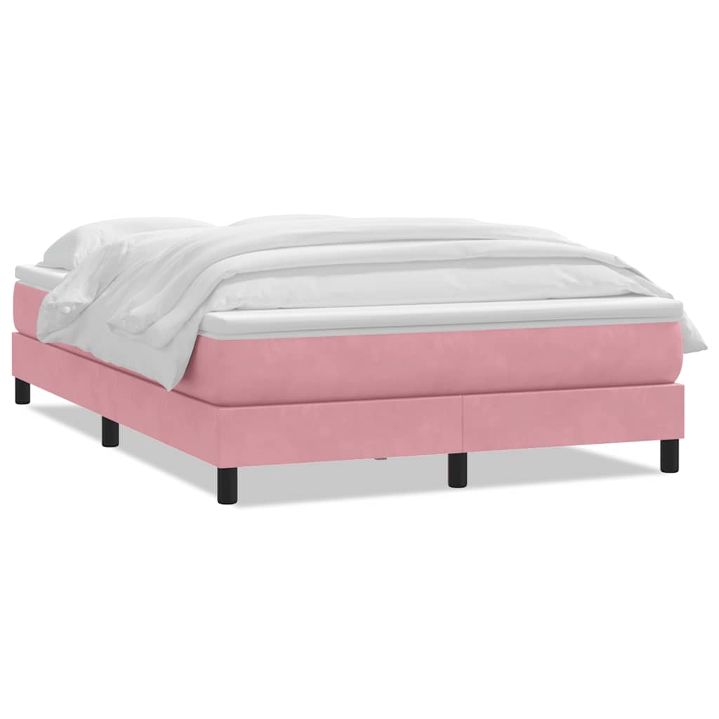 vidaXL Box Spring κρεβάτι με στρώμα ροζ 140x220 cm Βελούδινο
