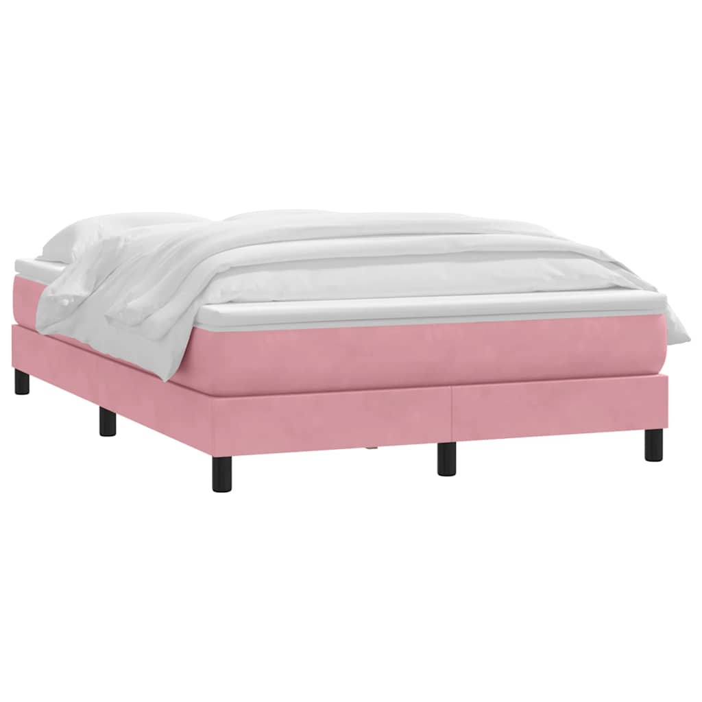 vidaXL Box Spring κρεβάτι με στρώμα ροζ 140x220 cm Βελούδινο