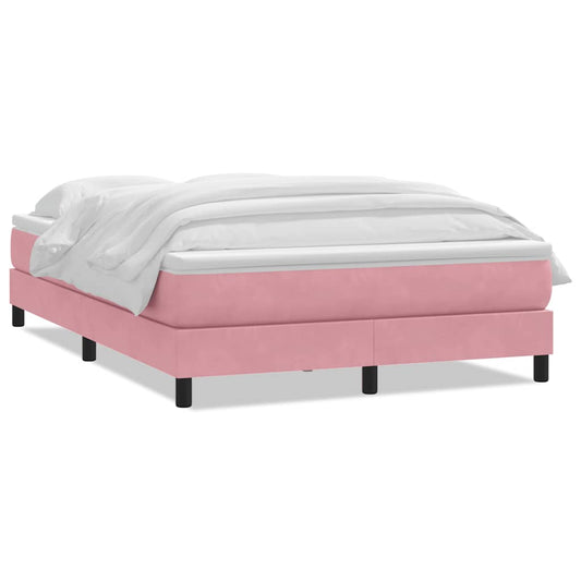 vidaXL Box Spring κρεβάτι με στρώμα ροζ 160x220 cm Βελούδινο