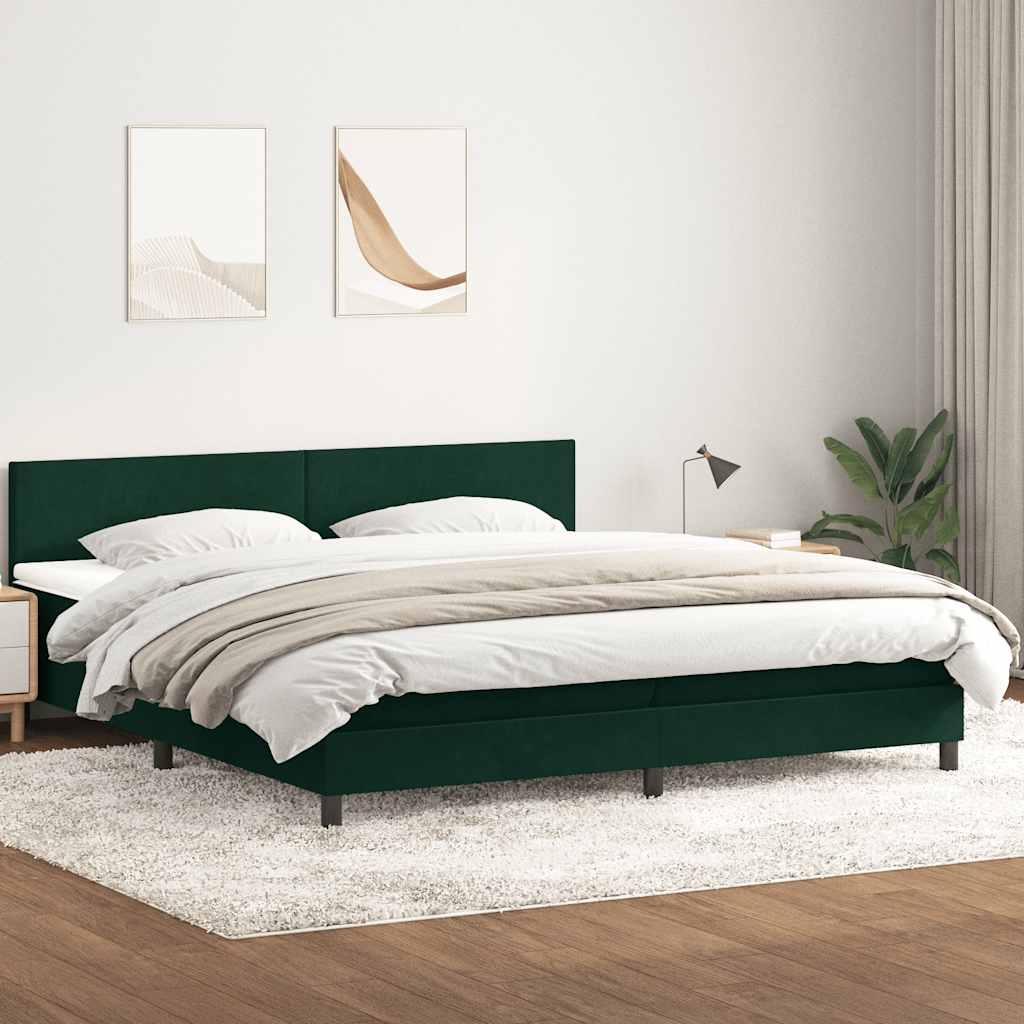 vidaXL Box Spring κρεβάτι με στρώμα σκούρο πράσινο 180x220cm Βελούδινο