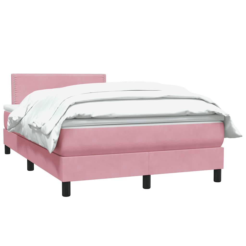 vidaXL Box Spring κρεβάτι με στρώμα ροζ 120x220 cm Βελούδινο