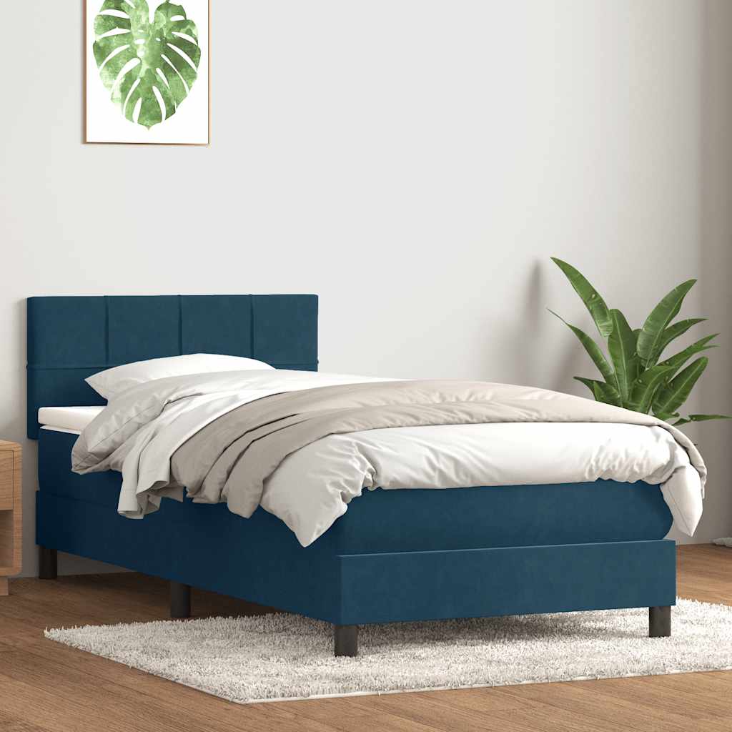 vidaXL Κρεβάτι Boxspring με Στρώμα Σκούρο Μπλε 80x220 εκ. Βελούδινο