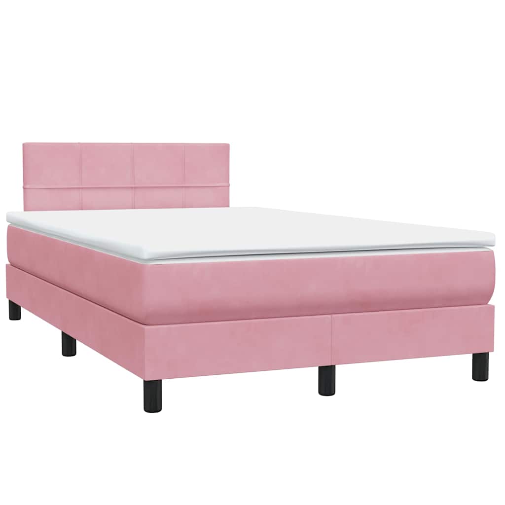 vidaXL Box Spring κρεβάτι με στρώμα ροζ 120x220 cm Βελούδινο