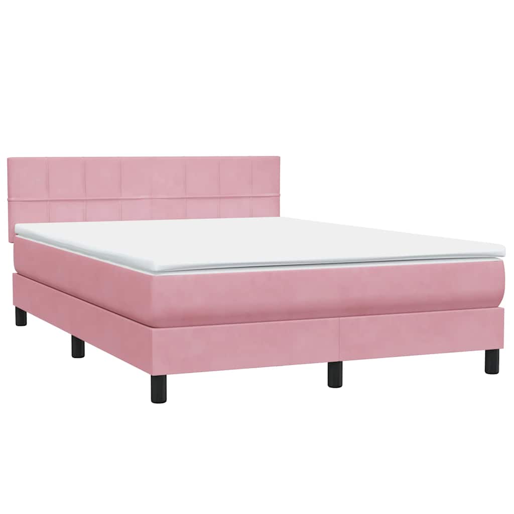 vidaXL Box Spring κρεβάτι με στρώμα ροζ 140x220 cm Βελούδινο