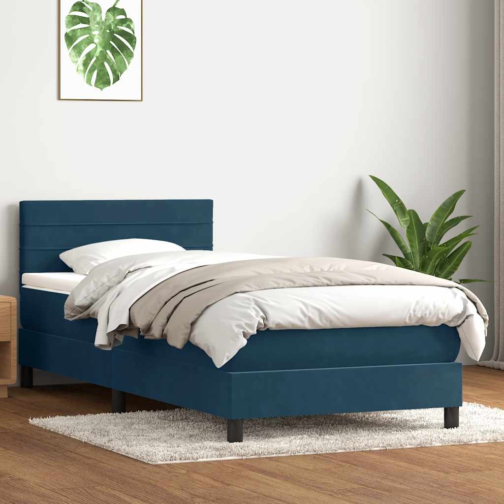 vidaXL Box Spring κρεβάτι με στρώμα σκούρο μπλε 80x210 εκ. Βελούδινο