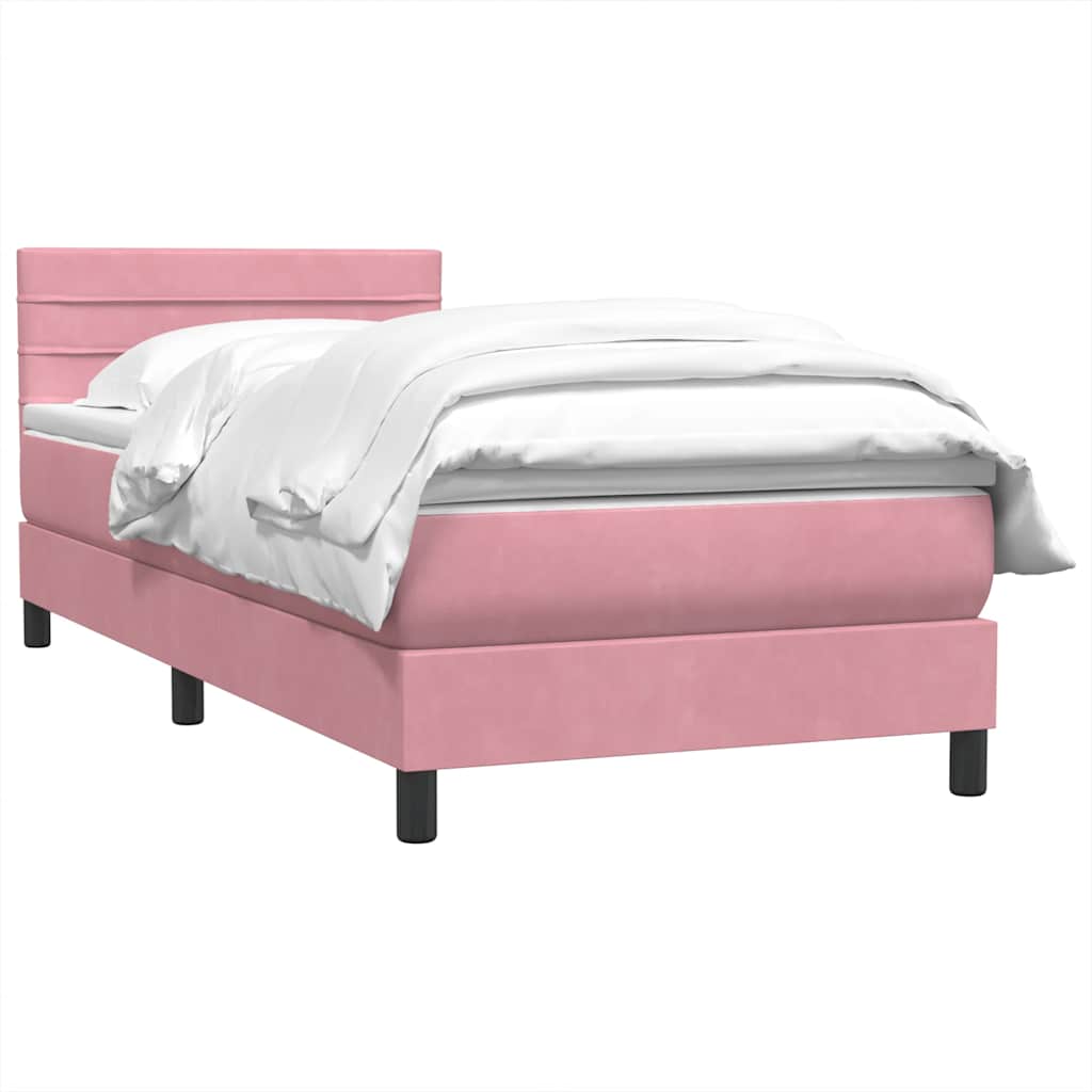 vidaXL Κρεβάτι Boxspring με Στρώμα Ροζ 90x220 εκ. Βελούδινο