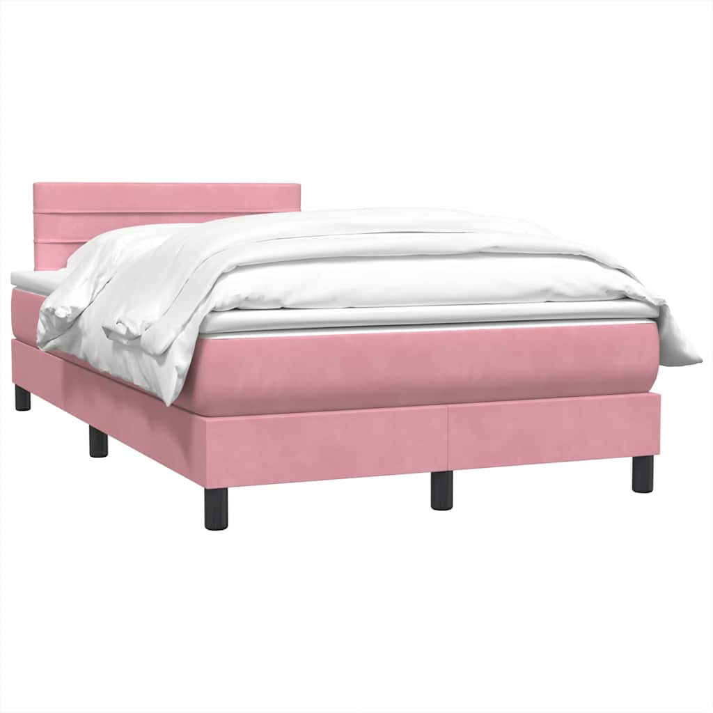 vidaXL Box Spring κρεβάτι με στρώμα ροζ 120x220 cm Βελούδινο