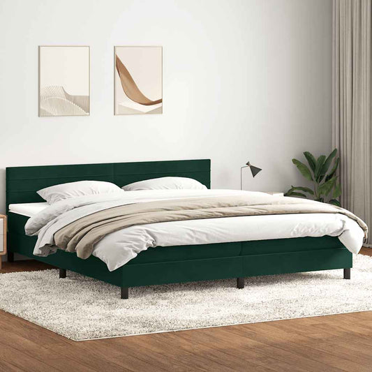 vidaXL Box Spring κρεβάτι με στρώμα σκούρο πράσινο 180x220cm Βελούδινο