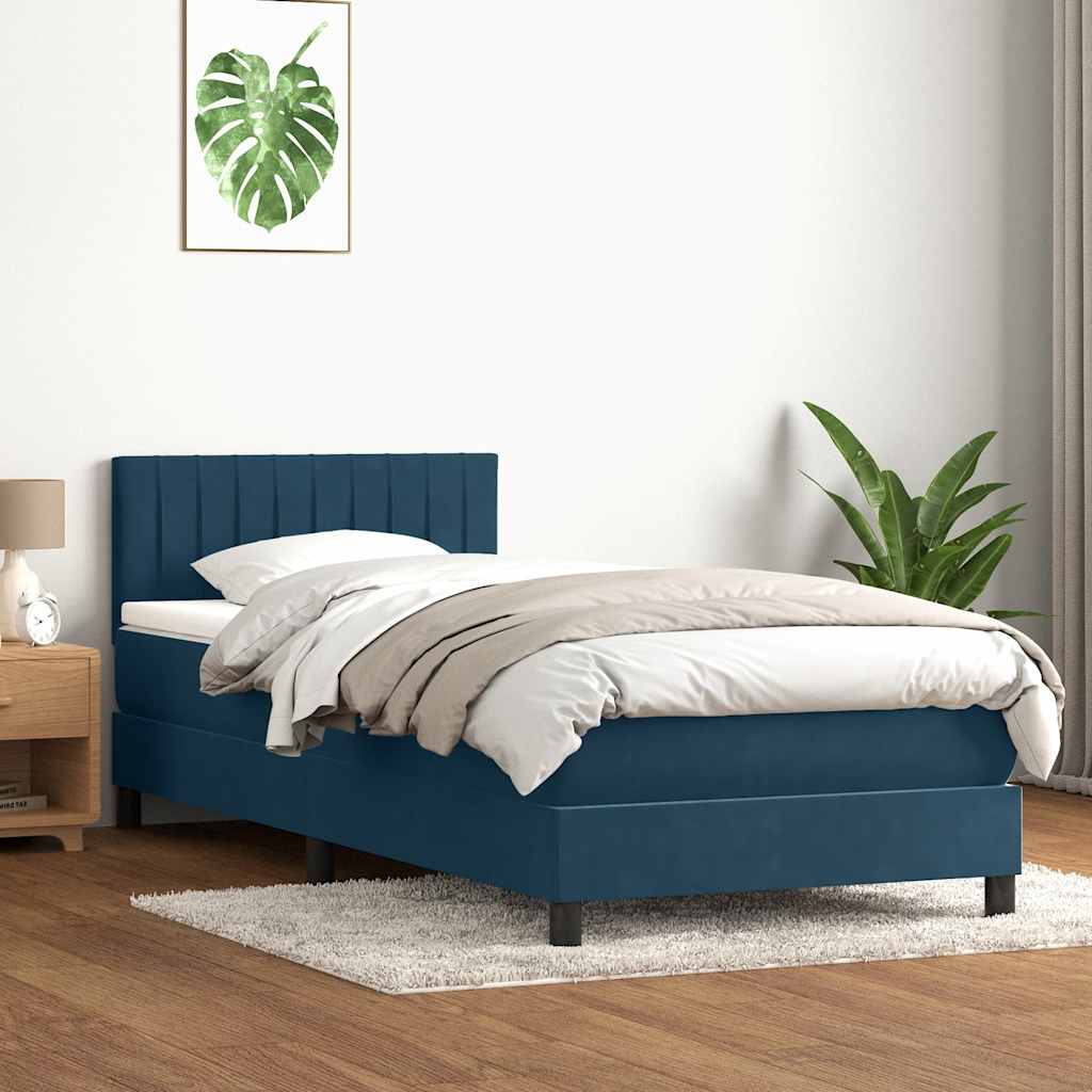 vidaXL Box Spring κρεβάτι με στρώμα σκούρο μπλε 80x210 εκ. Βελούδινο