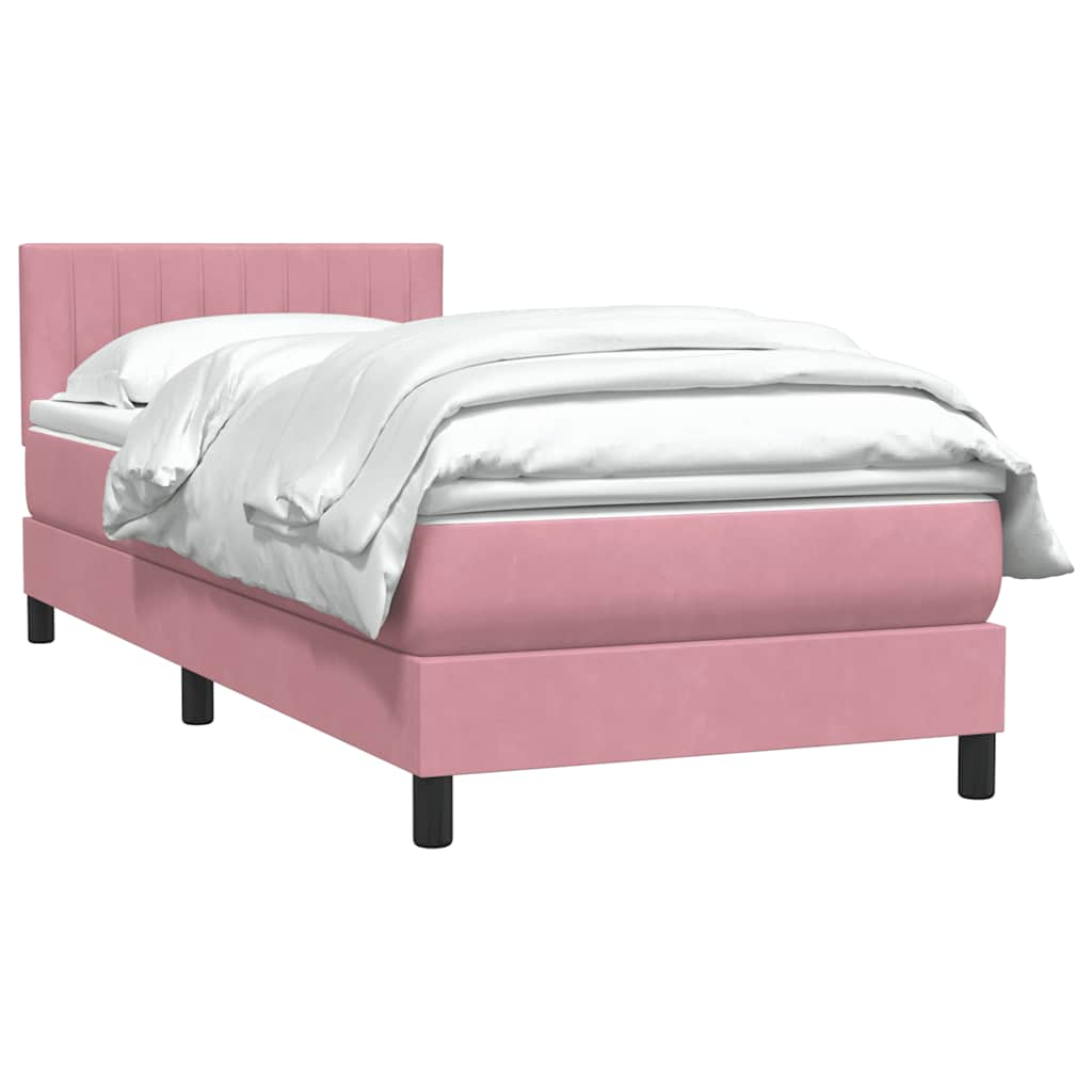 vidaXL Box Spring κρεβάτι με στρώμα ροζ 90x210 εκ. Βελούδινο