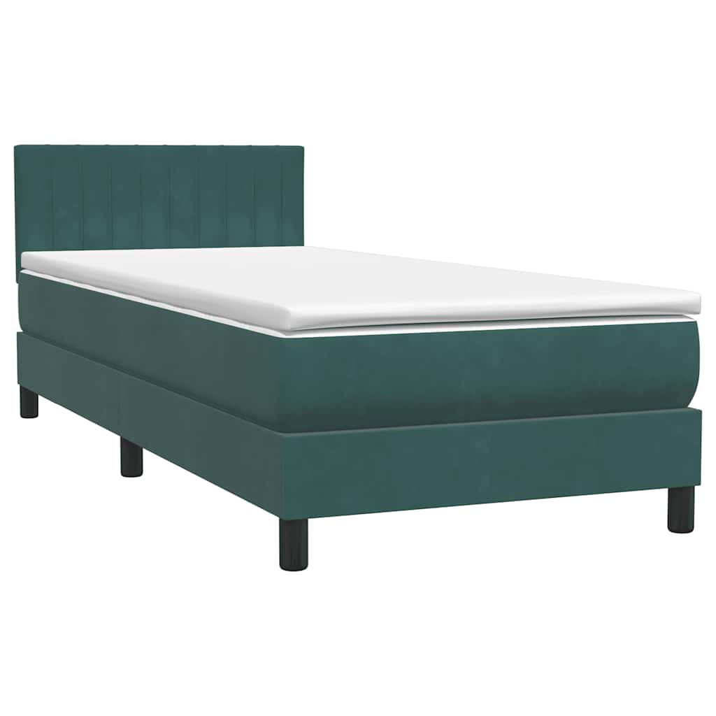 vidaXL Box Spring κρεβάτι με στρώμα σκούρο πράσινο 80x220εκ. Βελούδινο