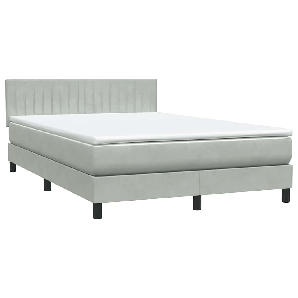 vidaXL Κρεβάτι Boxspring με Στρώμα Ανοιχτό Γκρι 160x220 εκ. Βελούδινο