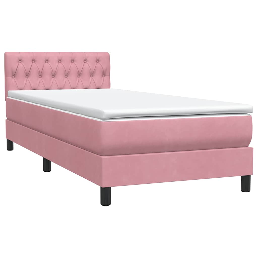vidaXL Box Spring κρεβάτι με στρώμα ροζ 90x210 εκ. Βελούδινο
