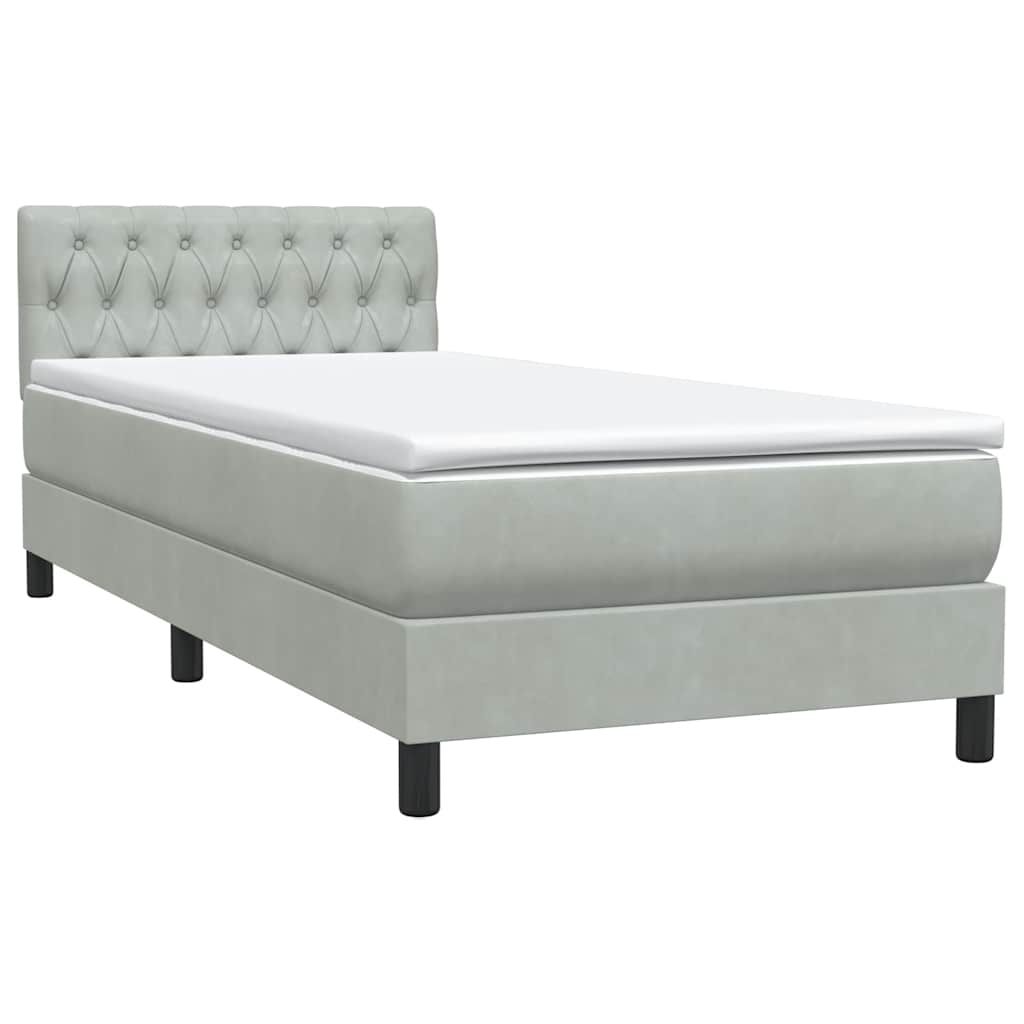 vidaXL Box Spring κρεβάτι με στρώμα ανοιχτό γκρι 80x220 cm Βελούδινο