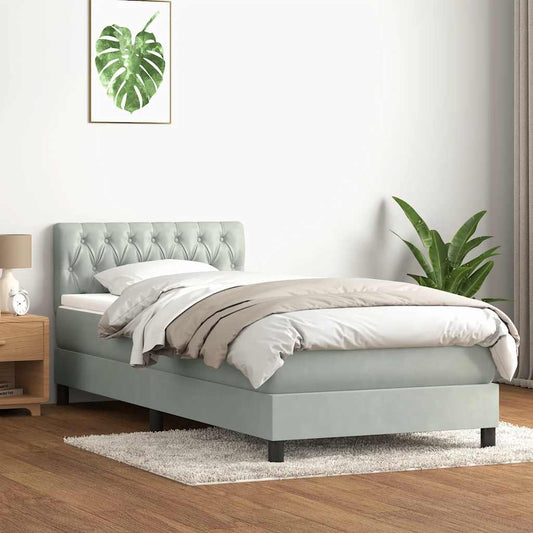 vidaXL Box Spring κρεβάτι με στρώμα ανοιχτό γκρι 80x220 cm Βελούδινο
