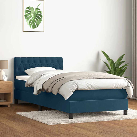 vidaXL Κρεβάτι Boxspring με Στρώμα Σκούρο Μπλε 80x220 εκ. Βελούδινο