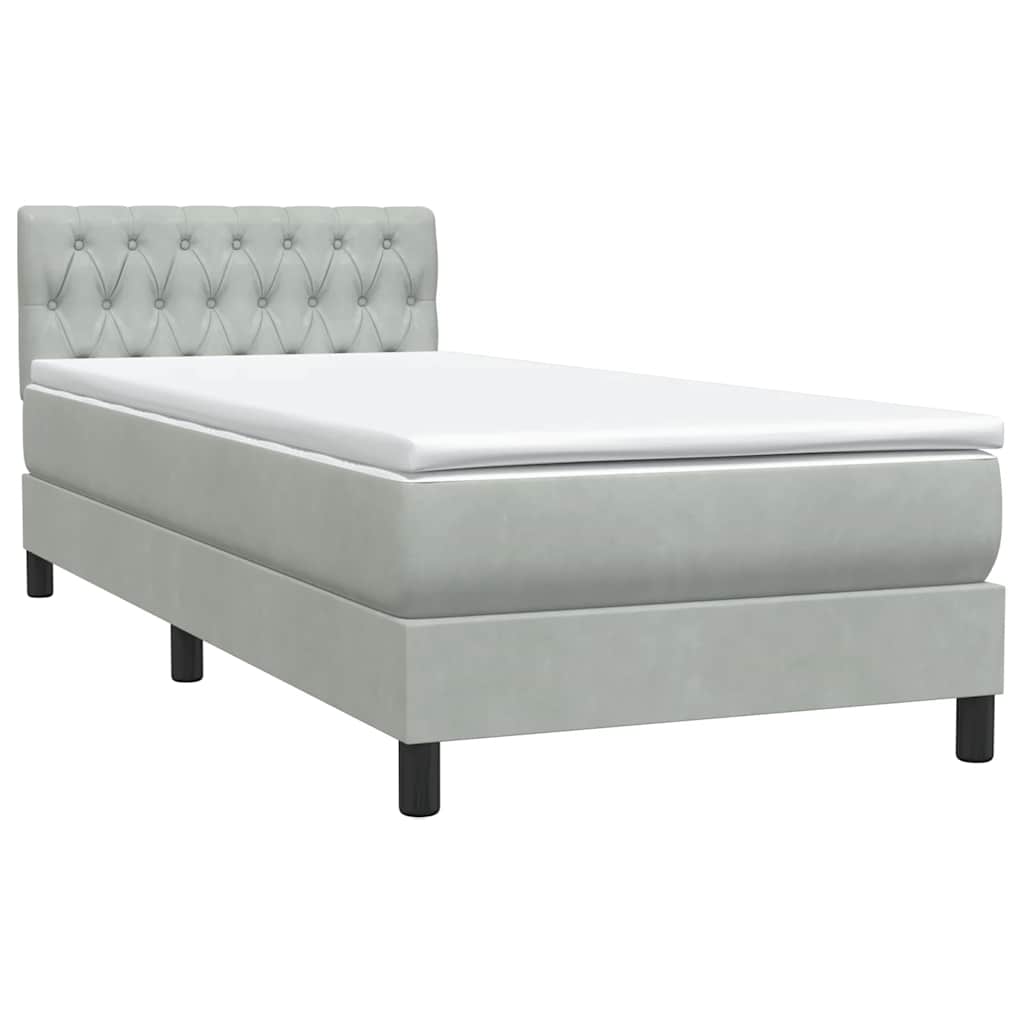vidaXL Box Spring κρεβάτι με στρώμα ανοιχτό γκρι 90x220 εκ. Βελούδινο