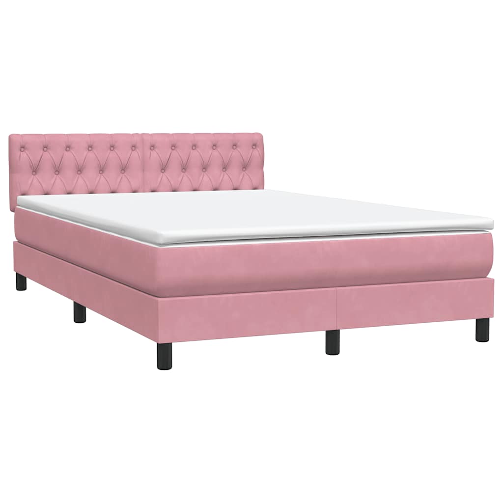 vidaXL Box Spring κρεβάτι με στρώμα ροζ 140x220 cm Βελούδινο
