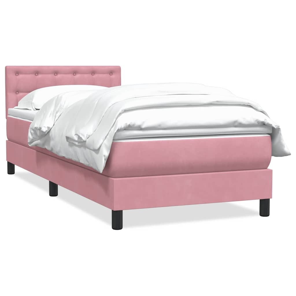 vidaXL Box Spring κρεβάτι με στρώμα ροζ 90x210 εκ. Βελούδινο